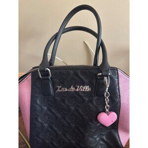 Lux De Ville Bashful Blush Pink & Black Handbag With Heart Charm